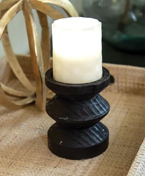 Picture of Black Wooden Pillar Candle Holder, 4.75" Tall