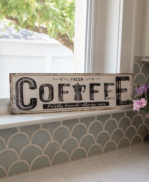 Picture of Coffee White Distressed Metal Sign