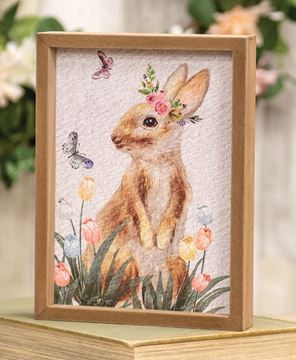 Picture of Easter Bunny Floral Crown Wood Framed Sign