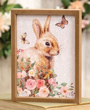 Picture of Easter Bunny Butterflies & Flowers Wood Framed Sign