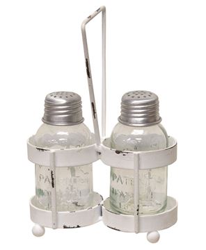 Picture of White Wash Salt and Pepper Caddy with Shakers