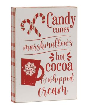 Picture of Candy Canes, Marshmallows, Hot Cocoa Wooden Block Sign