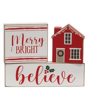 Picture of Merry & Bright, Believe, House Wooden Blocks, 3/Set