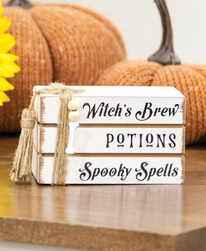 Picture of Witch's Brew, Potions, Spooky Spells Mini Wooden Book Stack
