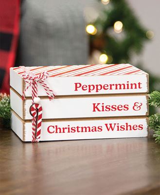 Picture of Peppermint Kisses & Christmas Wishes Wooden Book Stack