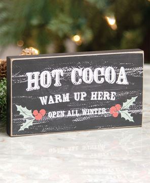 Picture of Hot Cocoa Warm Up Here Distressed Wooden Block Sign