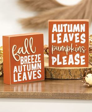 Picture of Autumn Leaves/Pumpkins Please Box Sign, 2 Asstd.