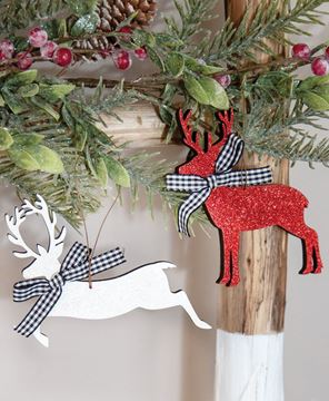 Picture of Wooden Glitter Reindeer Ornament, 2 Asstd.