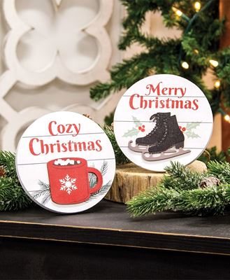 Picture of Cozy Christmas Round Easel Sign, 2 Asstd.