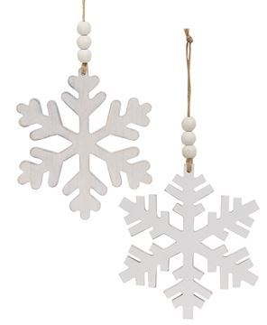 Picture of Distressed Beaded Wooden 6 Point Snowflake Hanger, 2 Asstd.