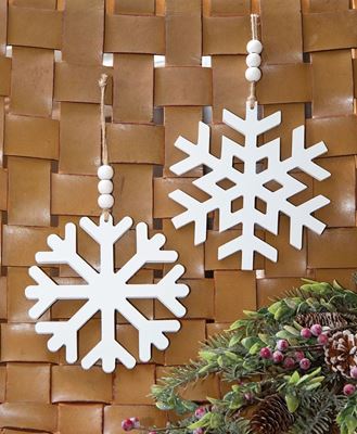 Picture of Distressed Beaded Wooden 8 Point Snowflake Hanger, 2 Asstd.