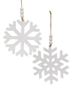 Picture of Distressed Beaded Wooden 8 Point Snowflake Hanger, 2 Asstd.