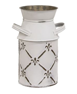 Picture of Whitewashed Fleur De Lis Galvanized Milk Can, Small