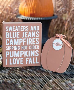 Picture of Sweaters and Blue Jeans Box Sign with Hello Pumpkin Easel, 2/Set
