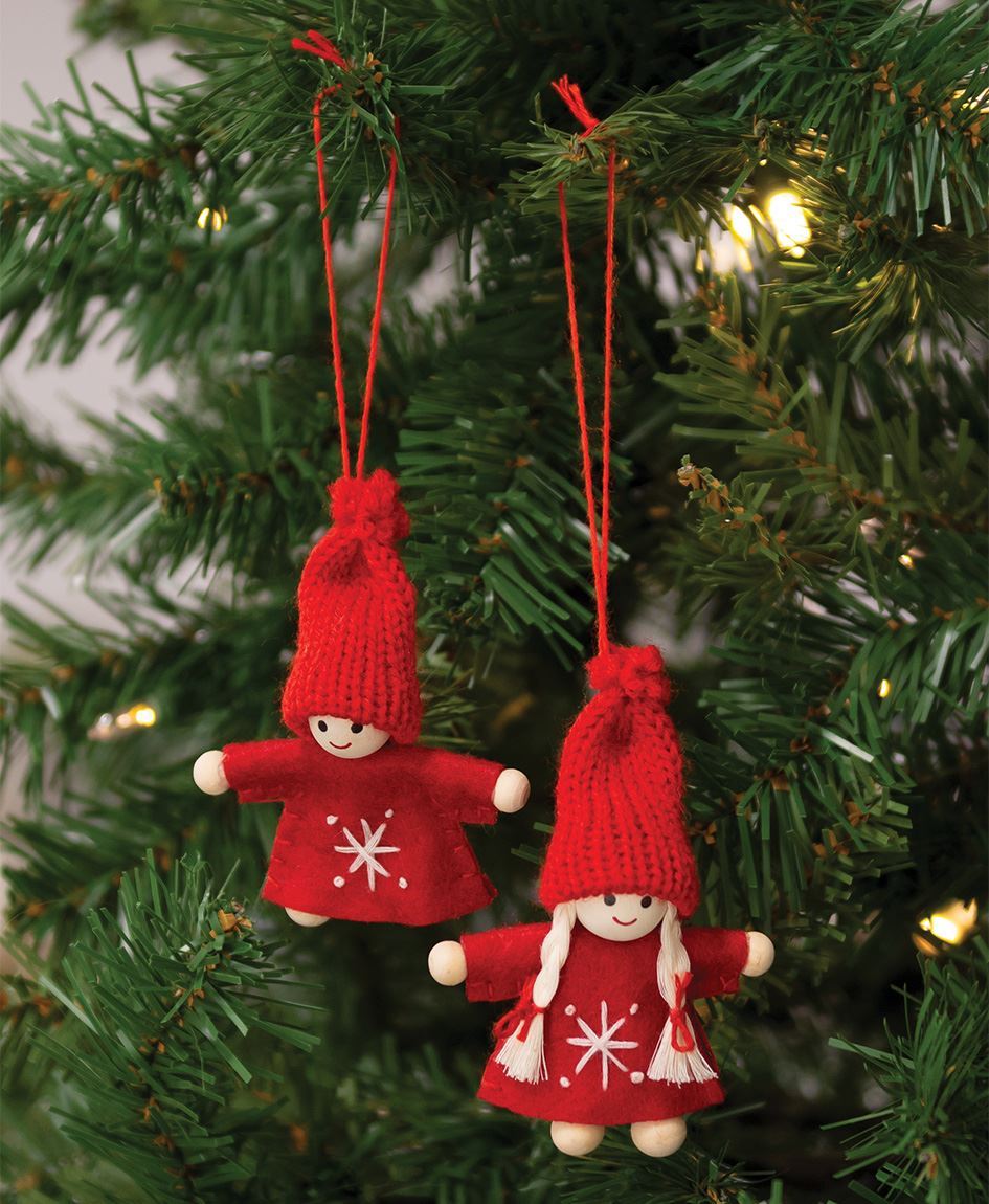 Col House Designs - Wholesale Mini Snowflake Stitched Wooden Doll Ornament,  2 Asstd.