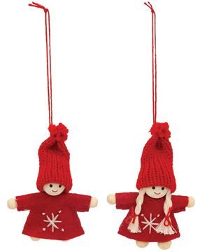 Picture of Mini Snowflake Stitched Wooden Doll Ornament, 2 Asstd.