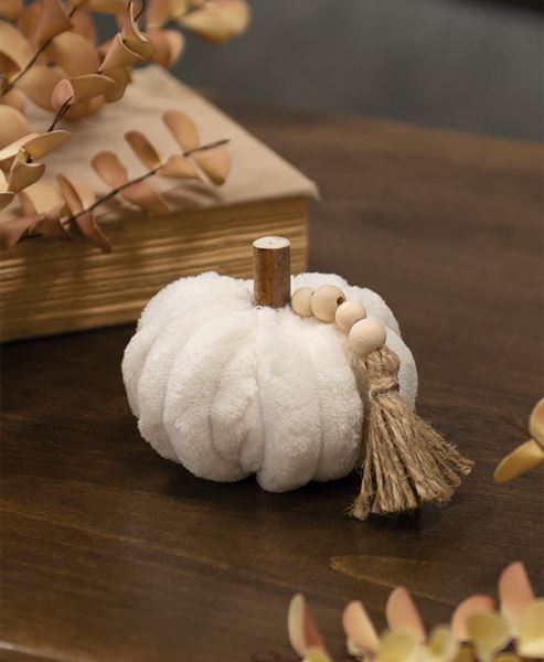 Picture of Cream Ribbed Pumpkin w/Beaded Tassel, Small