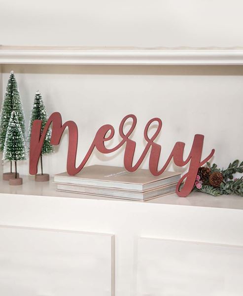Picture of Red "Merry" Hanging Script Sign
