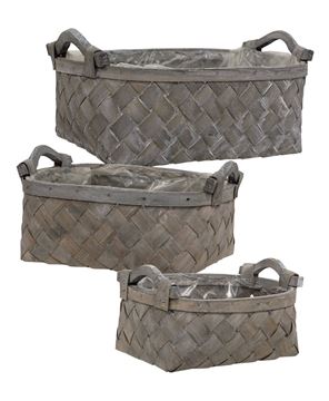 Picture of Greywashed Rectangle Baskets w/Wooden Handles, 3/Set