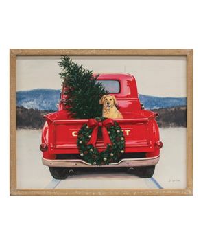 Picture of Golden Dog in Christmas Truck Wood Sign