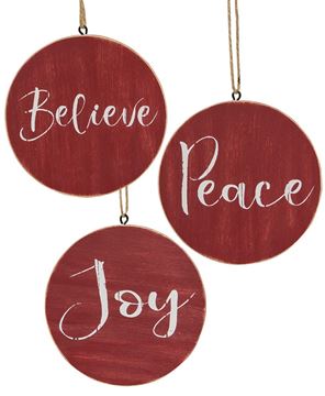 Picture of Holiday Script Red Word Round Ornament, 3 Asstd.