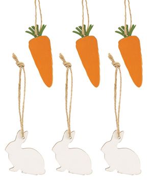 Picture of Wooden Bunny & Carrot Ornaments, 6/Set