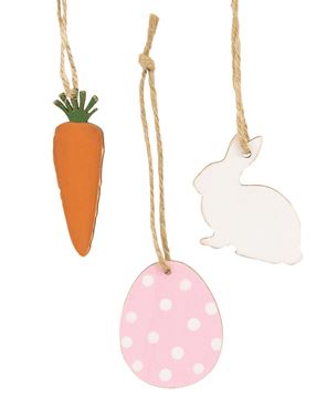 Picture of Carrot, Bunny, Easter Egg Wooden Ornaments, 3/Set