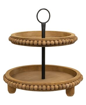Picture of Natural Wood Beaded Two Tiered Tray