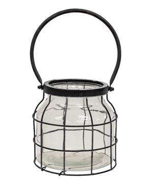 Picture of Large Glass Jar In Black Metal Carrier
