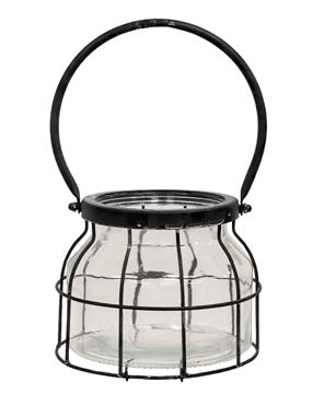 Picture of Small Glass Jar In Black Metal Carrier