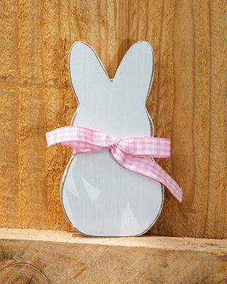 Picture of White Peep Bunny Sitter w/Pink Check Ribbon