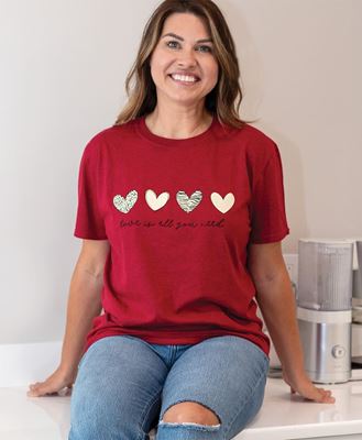 Picture of Love Is All You Need T-Shirt, Antique Cherry Red