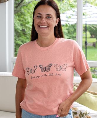 Picture of Find Joy In The Little Things Butterfly T-Shirt, Heather Sunset