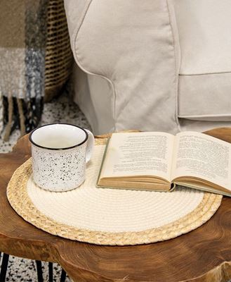 Picture of Woven Cotton & Hyacinth Round Mat, Natural