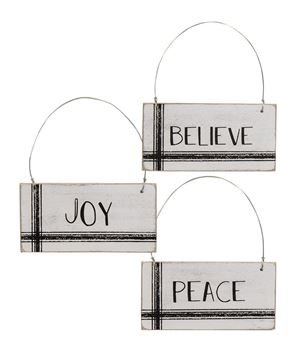 Picture of Black & White Stripe Holiday Word Ornament, 3 Asstd.