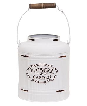 Picture of Distressed White Metal Ribbed Flower Bucket w/Handle