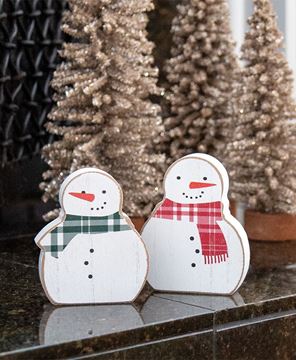Picture of Red & Green Scarf Wooden Snowman Sitters, 2/Set