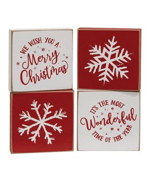 Picture of Merry Christmas/Snowflake Square Block, 4 Asstd.