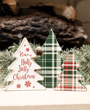 Picture of Wooden Holly Jolly Plaid Christmas Trees, 3/Set