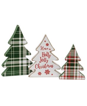 Picture of Wooden Holly Jolly Plaid Christmas Trees, 3/Set