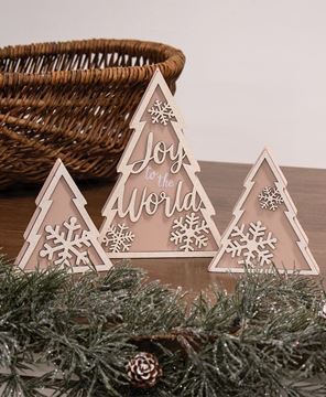Picture of Glittered Wooden Joy to the World & Snowflake Christmas Tree Sitters, 3/Set