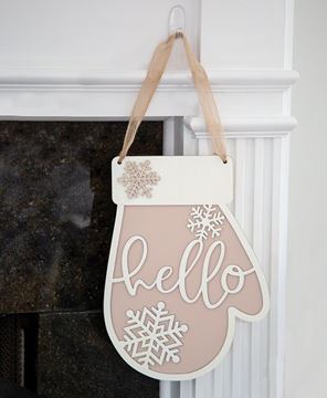 Picture of Glittered Hello & Snowflakes Mitten Sign