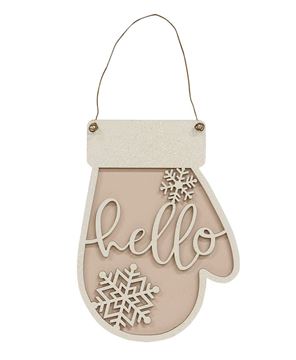 Picture of Glittered Hello Mitten Snowflake Mitten Ornament