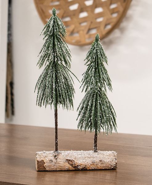 Picture of Snowy Pine Tree Pair on Log