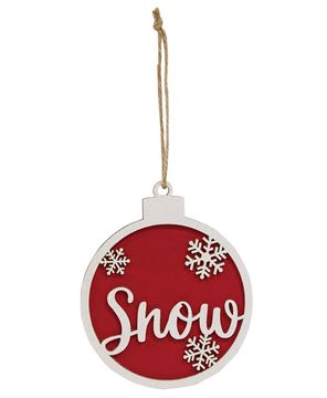 Picture of Glittered Woden Joy/Snow Bulb Ornament, 2 Asstd.