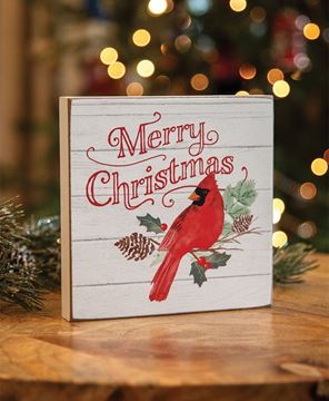 Picture of Merry Christmas Cardinal & Holly Square Block Sign