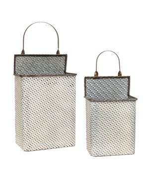 Picture of White Washed Basketweave Metal Rectangle Wall Baskets, 2/Set