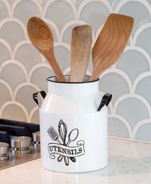 Picture of White Metal Kitchen Utensils Milk Can