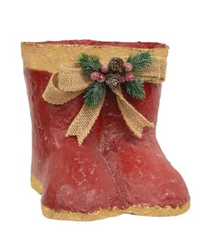 Picture of Distressed Red & Gold Painted Metal Santa Boot Pair