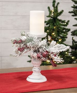 Picture of Snow Sprinkled Pine & Berry Pillar Holder, 10"